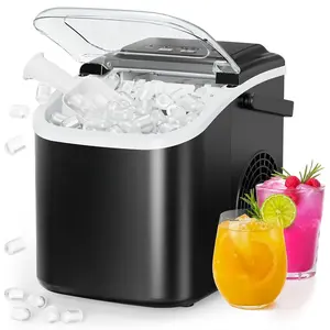 Portable Ice Makers Countertop, 8 Cubes in 6 Mins, 26lbs/Day,  Ice Maker Machine with 2 Ice Sizes, Self-Cleaning Ice Maker with Carry Handle for /Kitchen/Party/Travel - 2026 Version