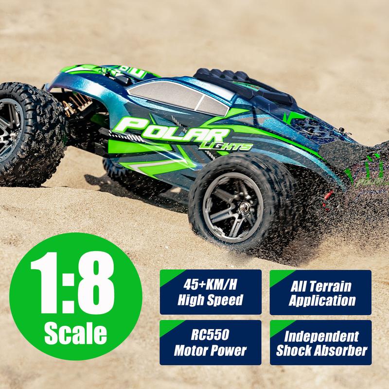 1:8 Scale High Speed Off Road Fast RC Cars for Adult Boys, All Terrain 45KM/H Racing Truck, 2.4Ghz Remote Control, LED Lights, 1 Rechargeable 2600mAh Battery, Birthday Christmas Birthday Party Gifts