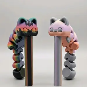 Cat Pens 3D Printed Articulated Fidget Fun for Adults and Kids - gradients will fall different and will vary for reprints. Please message for a picture before you order. 2 pen refills per pen included.  Cat can be screwed off of the pen!