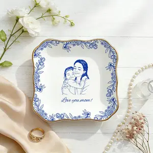 Personalized Ceramic Photo Jewelry Dish. Custom Family Portrait Ring Dish and Trinket Tray. Meaningful Gift for Mom, Nanny, and Families.