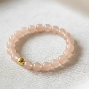 Gemstone Bead Ball Bracelet Stack with 14K Gold Filled Accent – Adjustable Jewelry Set for Girls | Cute Stackable Fashion Bracelet (8mm)