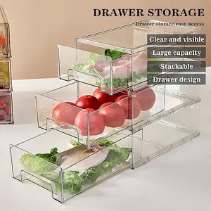 2-Pack Large Clear Fridge Drawer Organizers – Pull-Out Stackable Plastic Storage Bins for Kitchen, Bathroom, Office, and Pantry