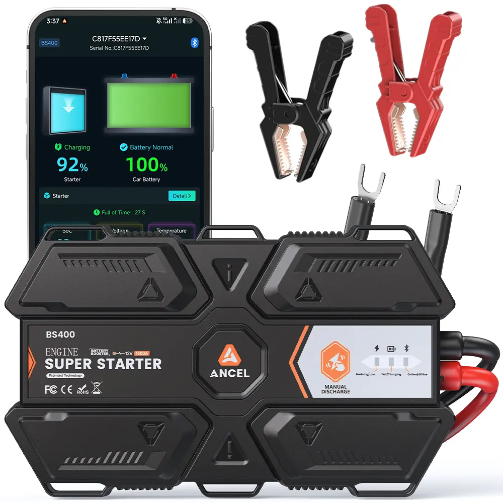 ANCEL BS400 Automotive Super Capacitor Jump Starter, 1300A Peak Easy-Install Accessory, 12V Support for Cars, Pickups, Boats, Proactive Maintainer, Smart Monitor, UltraSafe Booster for 6.0L/6.0T Trucks, -40℉~176℉ Emergency & Daily Use,toolupgrade