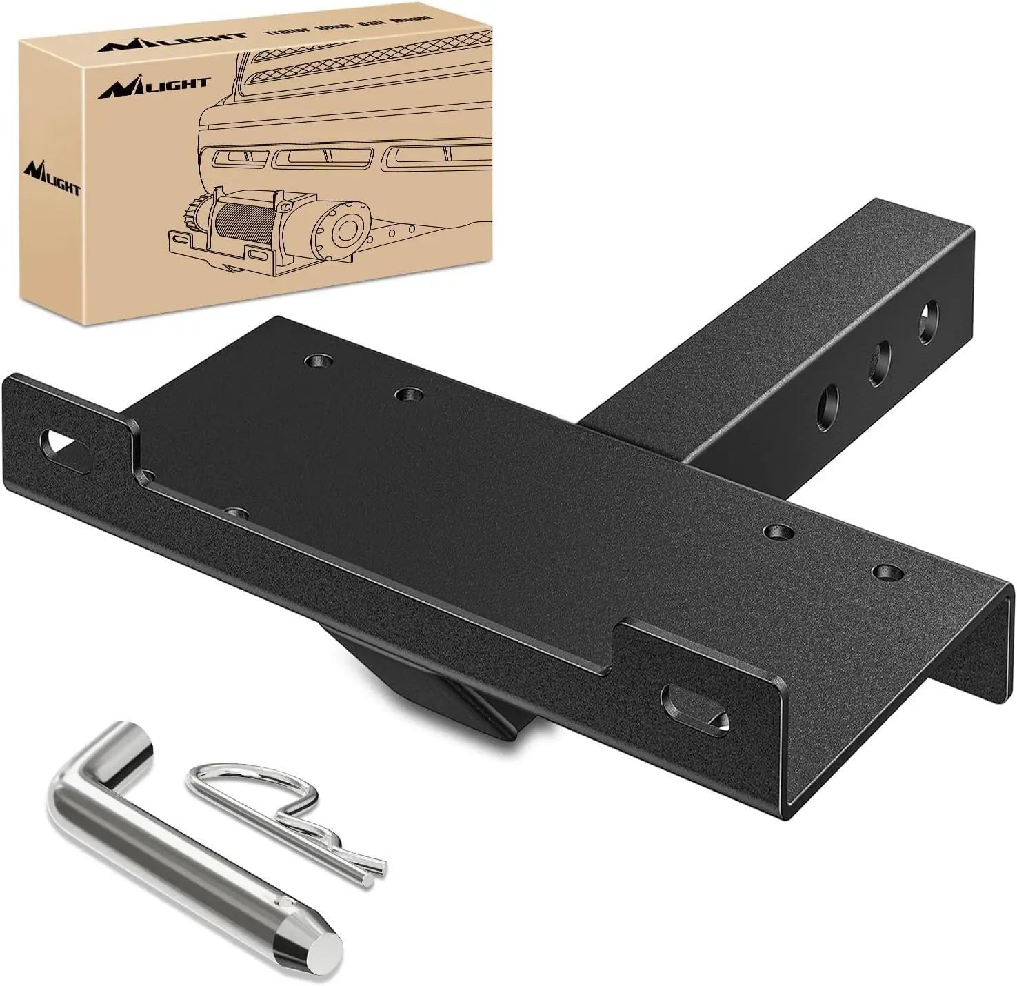 Nilight Universal Trailer Hitch Winch Mounting Plate - Heavy-Duty Steel Bracket, 10x4.5 in Size, 2-in Receiver Hitch, 15000Lbs Load Capacity, Front/Rear Mounted for ATV Towing, Boating Accessories