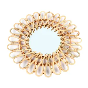 Boho Rattan Sunflower Wall Mirror - Circular Hanging Mirror