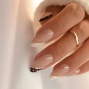 Almond Fake Nail, 24pcs/set French Style Press on Nails with Nail File & Tape, Removable Nail Art Artificial Full Cover, Women Girls DIY Manicure, Nail Art Design