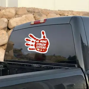 No More Stolen Sisters Car Decal - MMIW Red Hand Awareness Sticker for Cars, Laptops, Water Bottles, & More