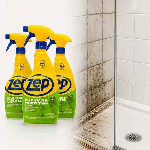ZEP 32 oz. Ready-to-Use Powerful Bleach Liquid Mold & Mildew Stain Remover - Acrylic Safe, Shower Door Safe All-Purpose Bathroom Cleaner for Fiberglass, Tile, Grout, Toilet Bowl, Sink, Tub, Ceramic, Porcelain, Laminate, Corian, Vinyl Curtain, Urinal