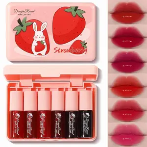 6 Colors Lip Tint Stain Set Strawberry Lip Tint Stain Korean Lip Gloss Plumping Mini Liquid Lipstick Multi use Lip and Cheek Tint Long lasting Non Stick Cup High Pigment Vivid Color Makeup Cosmetic Lip Care Glossy