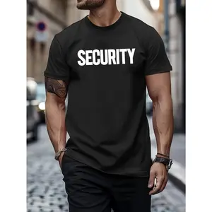 Men's Short-Sleeve Round Neck Casual Menswear T-Shirt, Black SECURITY Text Print, Sweat-Absorbent Durable Fabric, for Security Guard Duty, Plus Size Streetwear Outfit