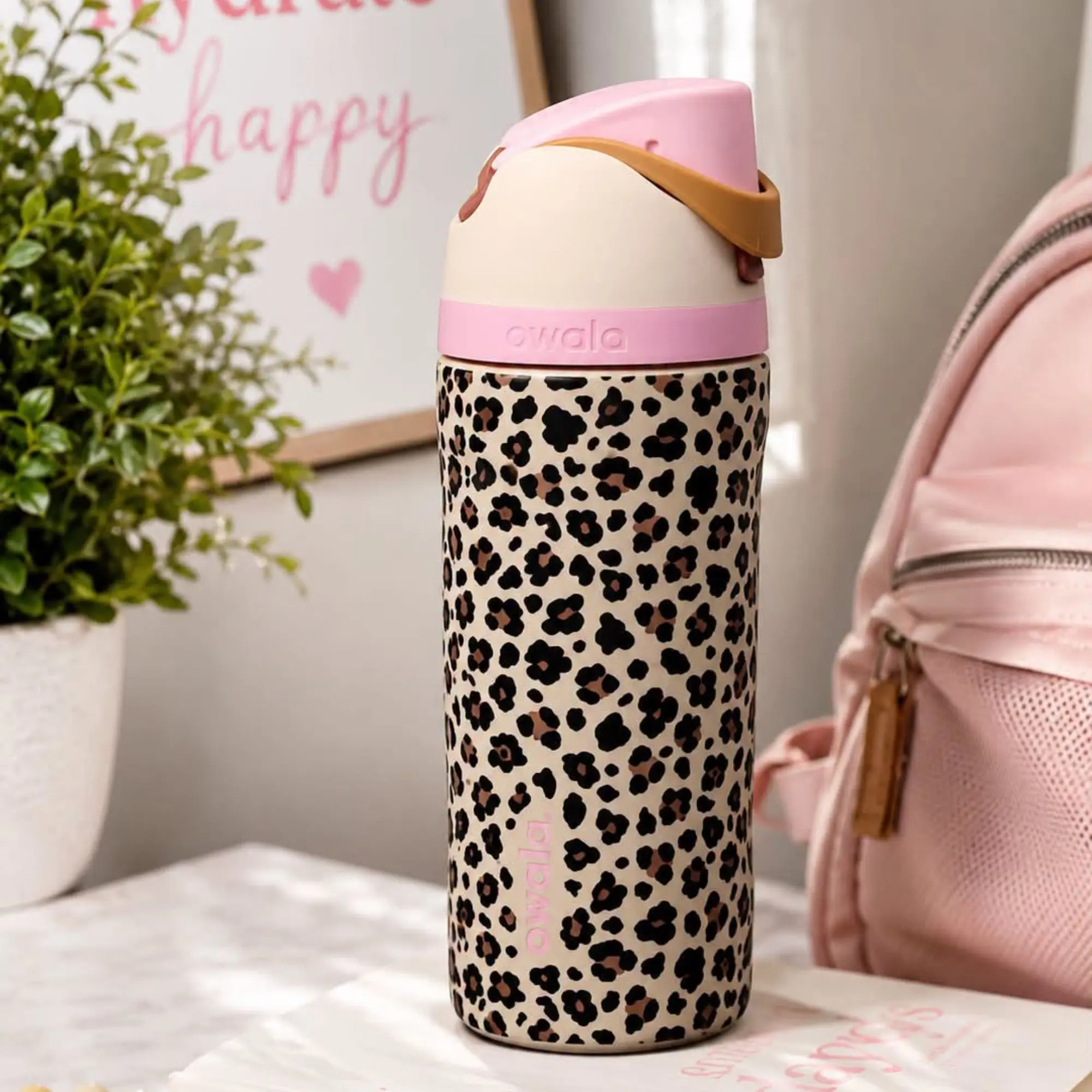 Owala Cheetah Skin Wild One 16 oz FreeSip Water Bottle – Leopard Print Insulated Stainless Steel Bottle, Leakproof Flip-Top Lid, BPA-Free Travel & Sports Bottle