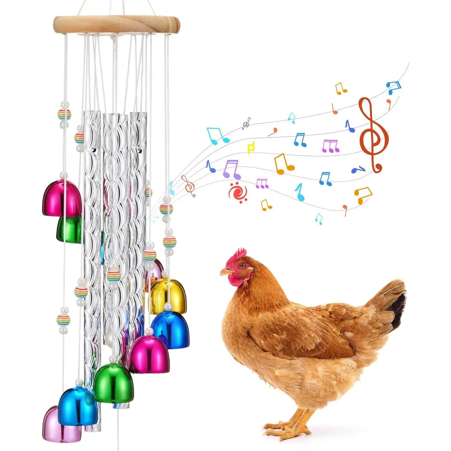 Chicken pecking toy for chicken coops, silver chicken wind chime educational toy, artistic hanging decoration suitable for birds, parrots, budgies, lovebirds