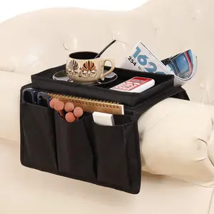 Sofa Armrest Organizer with Cup Holder Tray Chair Arm TV Remote Holder for Recliner Couch Armchair  Bedside Storage Pockets Bag for Cellphone Tablet Book Magazines Drinks Pouch