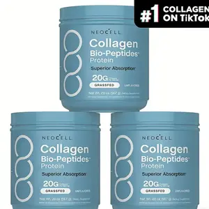 3bottle Clearance NeoCell Multi Collagen Bio-Peptides Powder - 22oz - With Hyaluronic Acid and Vitamin C - 10 Types of Collagen