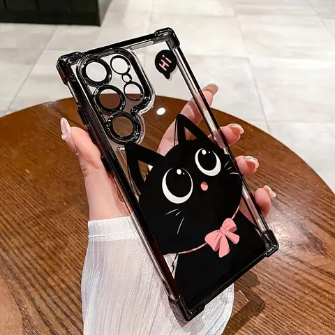 Cute Cat Pattern Silicone Shockproof Protective Phone Case for Samsung Galaxy S22+ FE S23 Ultra S24 Plus S25 Edge S26 - 1.2mm Slim Fitted, No Bulk, Non-Slip Soft Back, Strengthened 4 Corners for Drop Protection