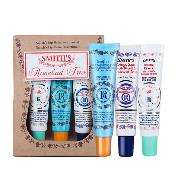 Rosebud Salve Trio Set Three 0.5 Ounce Lip Balms - with Comfort Cottonseed Oil - Nourishing Formula - Delicate Lip Care Luxury Skincare