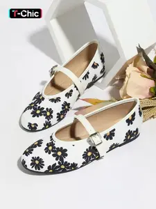 Women's Fashion Round Toe Vintage Floral Decor Ballet Flats, Comfortable Slip-On Mary Jane Shoes for All Seasons