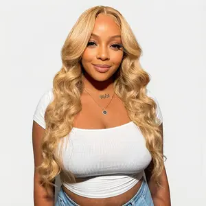 28'' Honey Blonde HD Lace Front Wig Human Hair 27# Colored Human Hair Lace Front Wigs 13x6 Body Wave Glueless Lace Front Wigs For Women Pre Plucked 200% Density