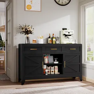 59" Large Storage Cabinet with 2 Doors & Drawer, 31.5" Wide Sideboard Buffet Cabinet for Living Room, Dining Room, Entryway, Sturdy Metal Frame & Adjustable Shelf steel Modern Glass-Door LED Stand TV spotlight day Lighted Charging Dresser