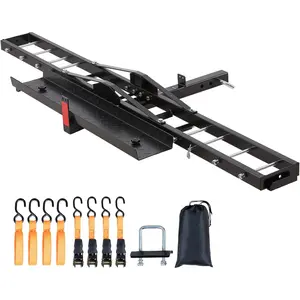 Spring new arrivals Motorcycle Carrier, 600 LBS Steel Motorcycle Carrier Hitch Mount with 47" Longer Ramp, Scooter Dirt Bike Trailer Hauler with Ratchet Straps and Stabilizer, for Car, Truck with 2" Hitch Receiver
