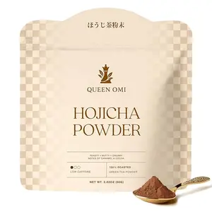 Queen Omi Organic Hojicha Powder - 100% Japanese Roasted Green Tea | Organic Low Caffeine Coffee Alternative Antioxidant-Rich Smooth Nutty Flavor 80g