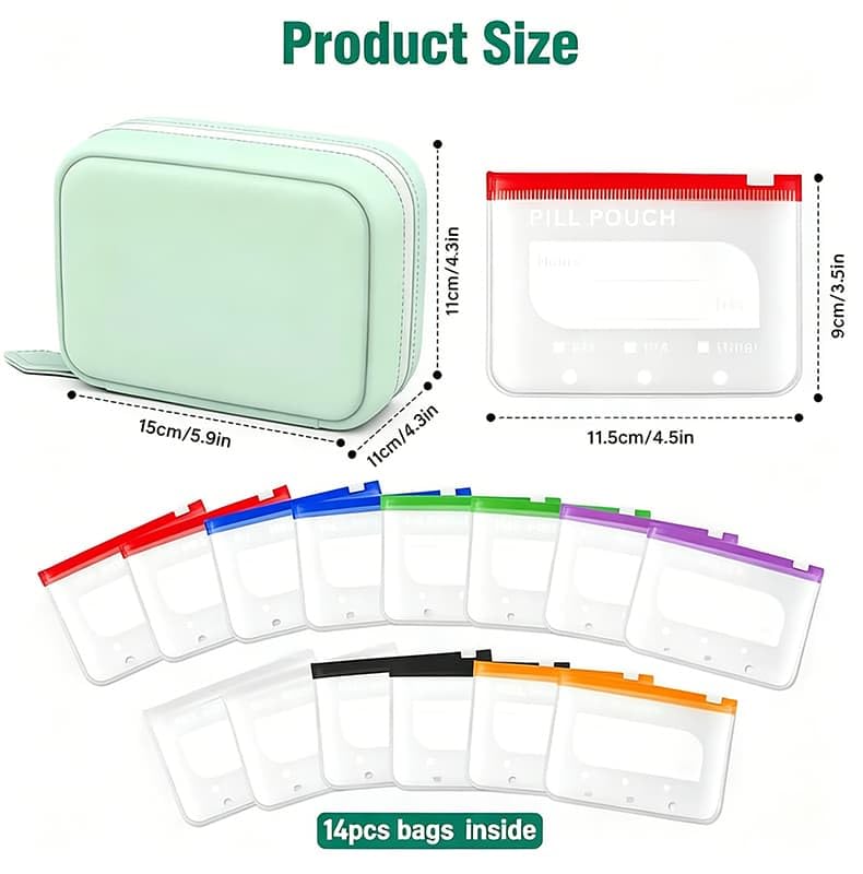 A8 Waterproof Pill Pouch Set, Large Weekly Pill Organizer with 14 Color-Coded Medicine Pouches, Reusable Travel Medicine Organizer, Zippered Pill Storage for Fish Oils, Vitamins, dealsforyou, summerwins,dorm essentials,home decor