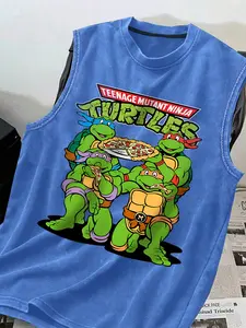 TMNT Retro Washed Tank 🍕✨ Vintage Teenage Mutant Ninja Turtles front print & full-back pizza design! Made of soft washed cotton, street style, perfect for pop culture fans. Great for summer casual wear, workouts, or pizza nights! Popular Y2K style, a mus