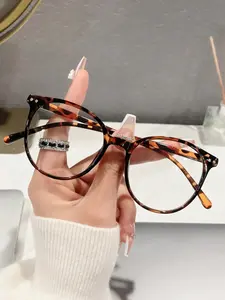 Women's Round Frame Anti-Blue Light Fashion Leopard Pattern Eyeglasses, Daily Wear Transparent Eyewear Accessories, Polycarbonate Material, Cute Style