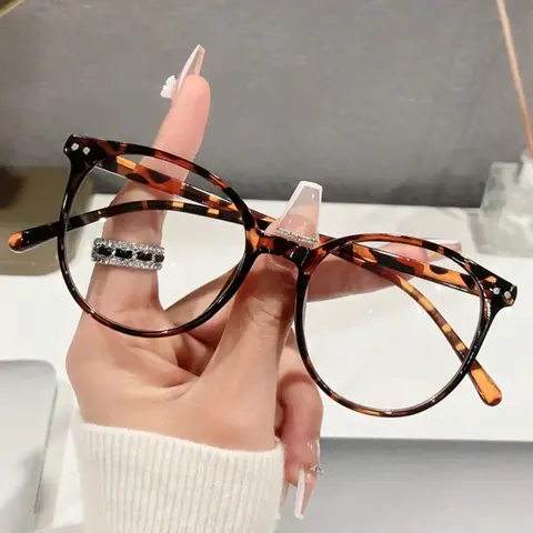 Women's Round Frame Anti-Blue Light Fashion Leopard Pattern Eyeglasses, Daily Wear Transparent Eyewear Accessories, Polycarbonate Material, Cute Style