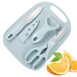 Mini Travel Cutting Board Set - 4-Piece Portable Camping Kit with Mini Cutting Board, Knife, Peeler & Scissors in Blue, Ideal for Everyday Use - Chopping, Kitchen