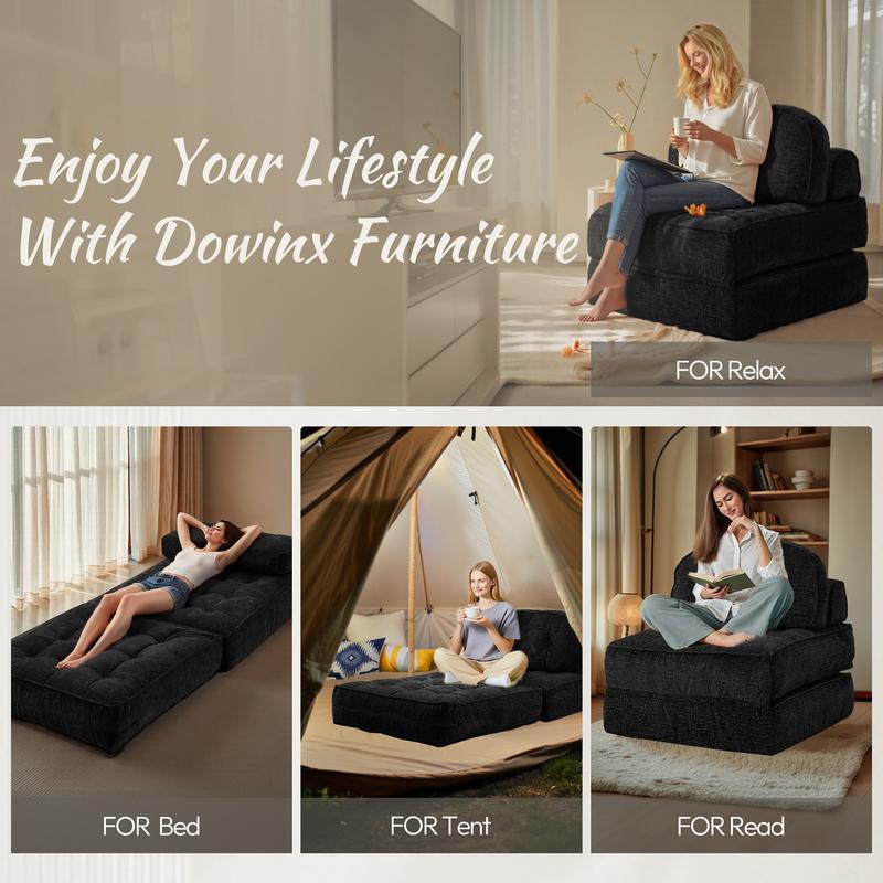 [New Year Deals] Folding Boneless Sofa Bed with Pillow, Convertible Comfy Couch Bed for Adults Home Lounge and Gaming, Modern Comfortable Design for Apartment Living Room Bedroom, Single, Smooth Velvet,Xmas Gifts for Everyone: Kids, Him, Her, Mom & Dad