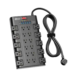 Power Strip, SUPERDANNY Surge Protector with 22 AC Outlets and 6 USB Charging Ports, 1875W/15A, 2100 Joules, 6.5Ft Flat Plug Heavy Duty Extension Cord for Home, Office, Dorm, Gaming Room, Black
