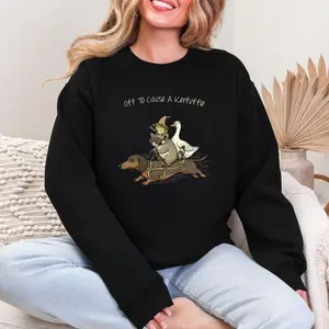 Funny Dachshund Hoodie, Off To Cause A Kerfuffle, Raccoon Tee, Unisex Pullover Sweater, Frog Meme