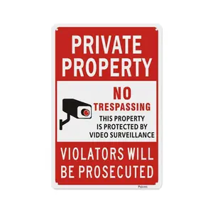 Private Property No Trespassing Aluminum Metal Sign, 8"×12" CCTV Video Surveillance Warning Plaque, Durable Weatherproof Sign for Yard Farm Land Commercial Property