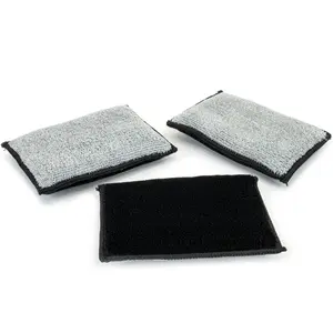 Interior Scrubbing Sponge (5”x3”) for Leather, Plastic, Vinyl and Upholstery Cleaning (Black/Gray) Microfiber