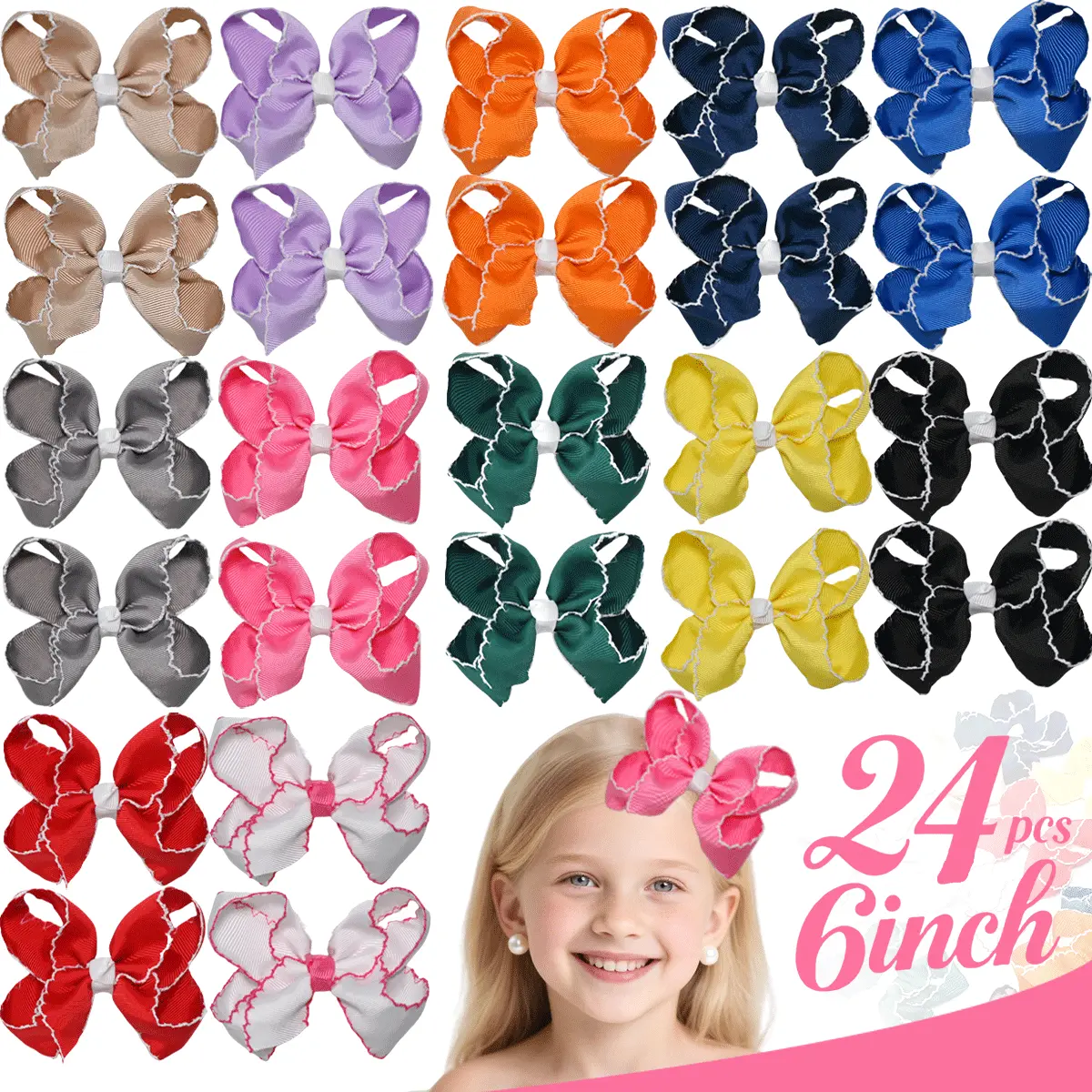 24Pcs 6 Inch Hot Classic Lace Bow Hair Accessories, Baby Girl Boutique Hair Accessories Set, Boutique Hair Bows, Grosgrain Bow, Big Bow, Hair Clips, TikTok Hot Seller,Christmas and New Year gifts  #Summervibes