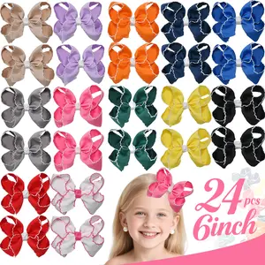 24Pcs 6 Inch Hot Classic Lace Bow Hair Accessories, Baby Girl Boutique Hair Accessories Set, Boutique Hair Bows, Grosgrain Bow, Big Bow, Hair Clips, TikTok Hot Seller,Christmas and New Year gifts