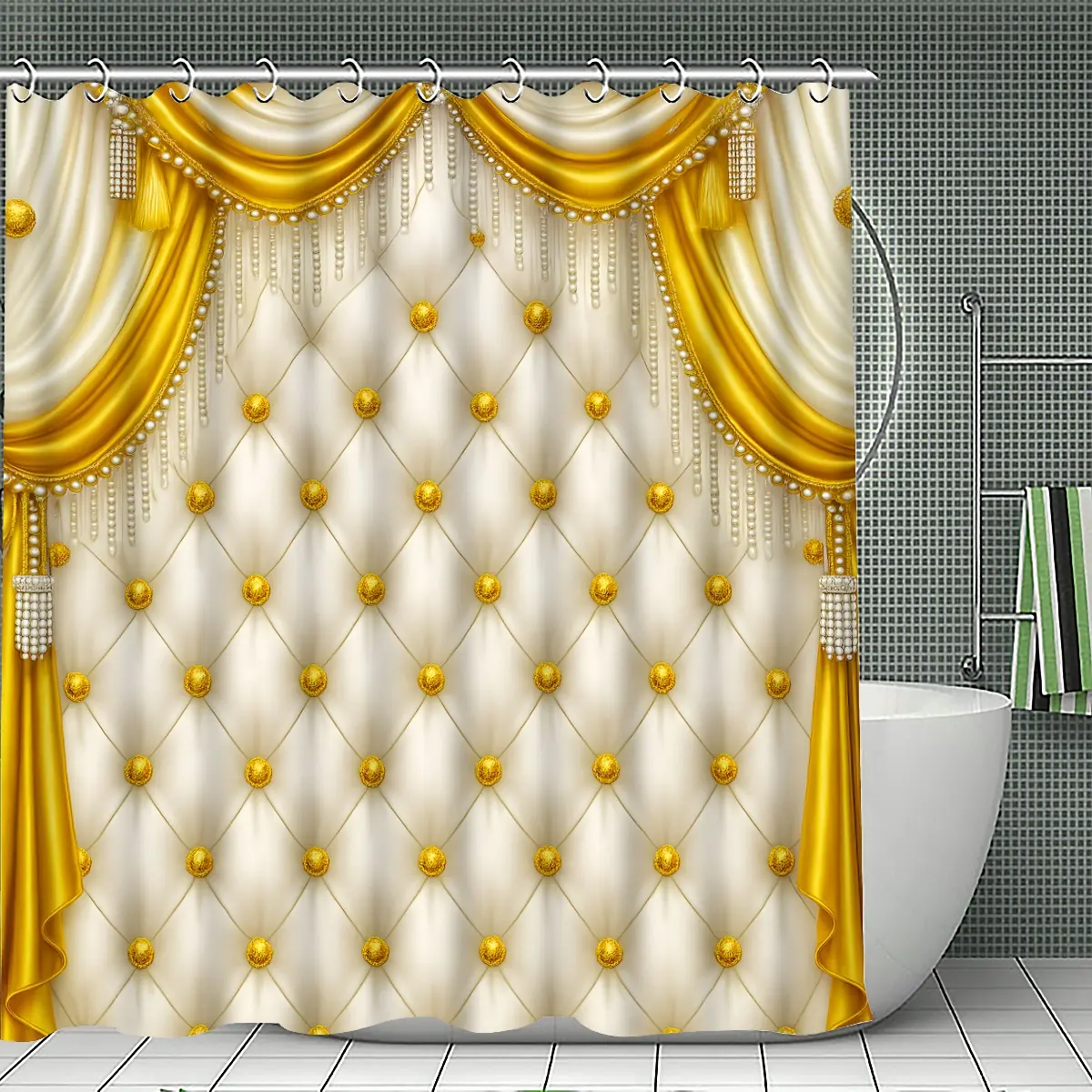 Luxury Bathroom Curtain Set, 1 Shower Curtain, 1 Toilet U-Shape Mat, 1 Rectangular Mat, 1 Toilet Lid Cover, Casual Style, Wall Mounted, Shower Curtain Sets, Bathroom Decoration Accessories, Bathroom Decor And Accessories