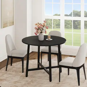 31.5 Inch Round Dining Table for 2-4, Small Kitchen Dining Room Table for Space Saving, Wood Circle Kitchen Table with Sturdy Metal Frame,Black(No Chairs)