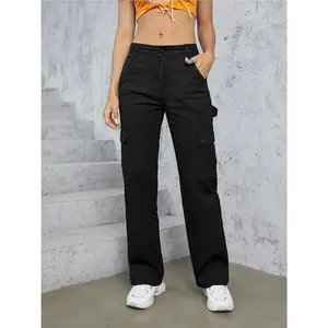 Women's Black Y2K Work Pants - High Waist Wide Leg Cargo Trousers with Multiple Utility Pockets, Heavy-Duty Belt Loops & Zip-Free All-Season, Casual & Professional Pants for, Casual Attire (Machine Washable)