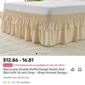 MarryLane ML Double-Ruffle 16 Inch Drop Bed Skirt No Mattress Lifting Adjustable Elastic Belt Twin Full Queen King Cal-King Sizes Clutter Solution Storage Hack for Bedroom RVs