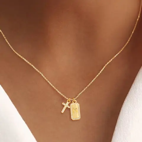 Women's Stainless Steel Chain Necklace, Letter Cross Pendant Design, Faith Necklace, Casual Style Necklaces for All Seasons, Stainless Steel Material