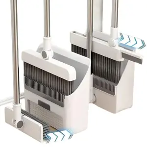3-in-1 Foldable Efficient Ergonomic Long-Handled Floor Cleaning Set - Durable Broom, Dustpan, Brush Combination - Essential Home Care Supply for Home, Office Use - Easy to Clean