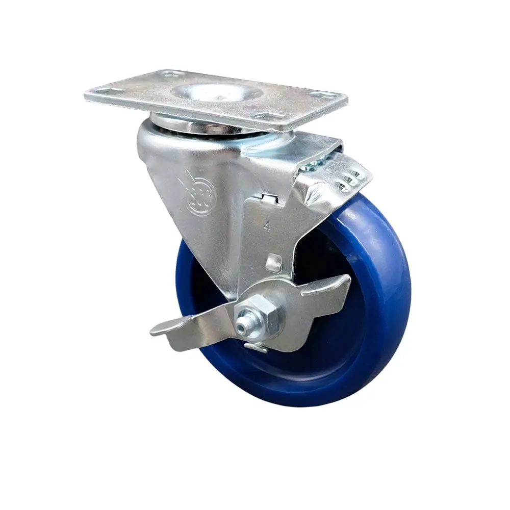 Service Caster SCC-20S414-SPUS-TLB Top Mount Castors, Solid Polyurethane Swivel Caster with 4 x 1.25 in. Blue Wheel & Top Locking Brake