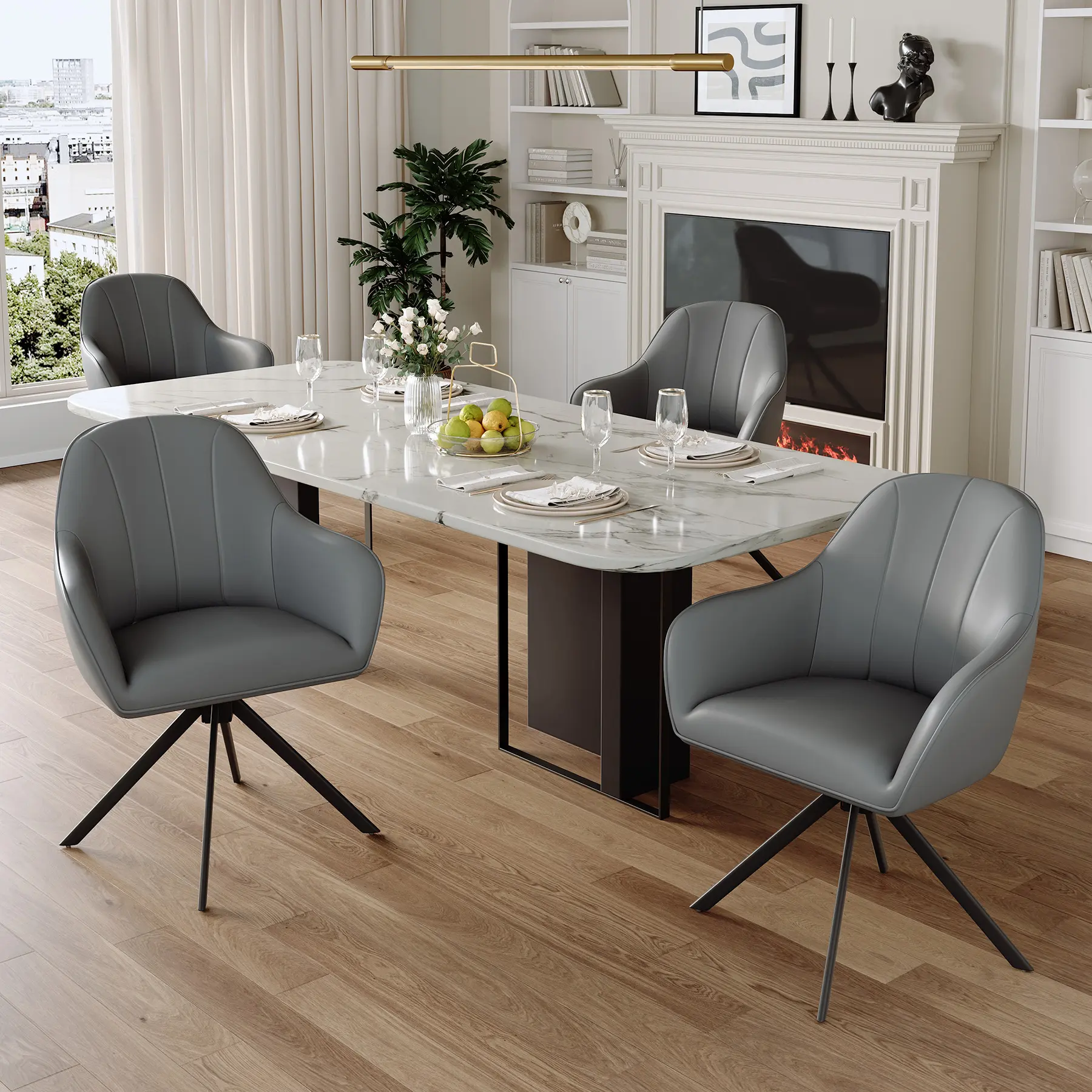Dining Room Swivel Chairs, Set of 2/4/6, with Armrests, Upholstered Chairs with 5 cm Cushions and Metal Legs, Modern Kitchen Chairs for Dining Room, Living Room, Office,