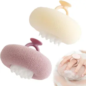 Soft Sunflower Suction Cup Bath Ball 2-in-1 Sponge Mesh Pouf Ball Body Scrubber with Silicone Massage Particles for Deep Cleaning