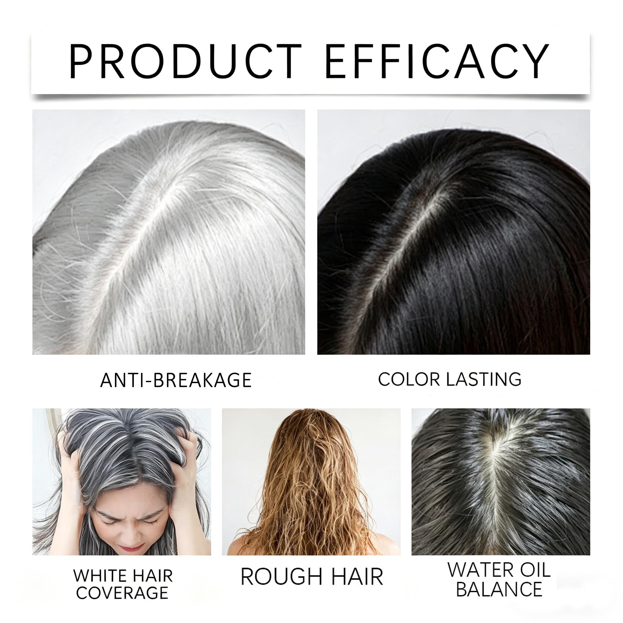 3 in 1 Hair Dye Shampoo Natural Herbal Ingredients Contains Ginseng Extract Black Hairdye Can Cover Gray Hairs Long Lasting Semi-Permanent Natural Color