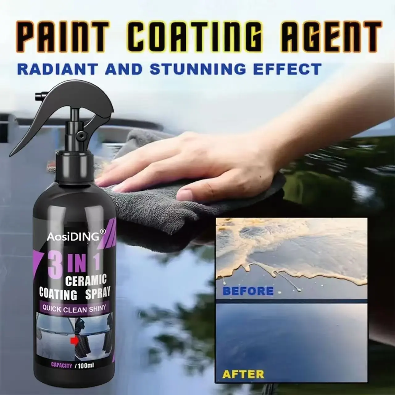 Aosiding Nano Coating Triple-Action Ceramic Liquid Coat, Nanocrystal Hydrophobic Coating, Durable & Protective Surface Treatment, Ceramic Coating Spray