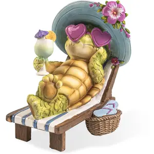 Sea Turtle Figurine on Beach Chair, 5.9" Resin Turtle Statue Summer Coastal Garden Decor, Tropical Ocean Beachy Themed Room Table Shelf Planter Outdoor Patio Yard Lawn Pool Home Decorations