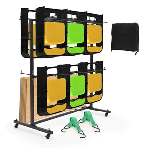 Heavy Duty Folding Chair and Table Cart with Cover, Rolling Chair Rack Holds 84 Chairs or 12 Tables, Commercial Storage Dolly on Wheels for Church School Wedding Party Venue, Space Saving Table Rack, Black
